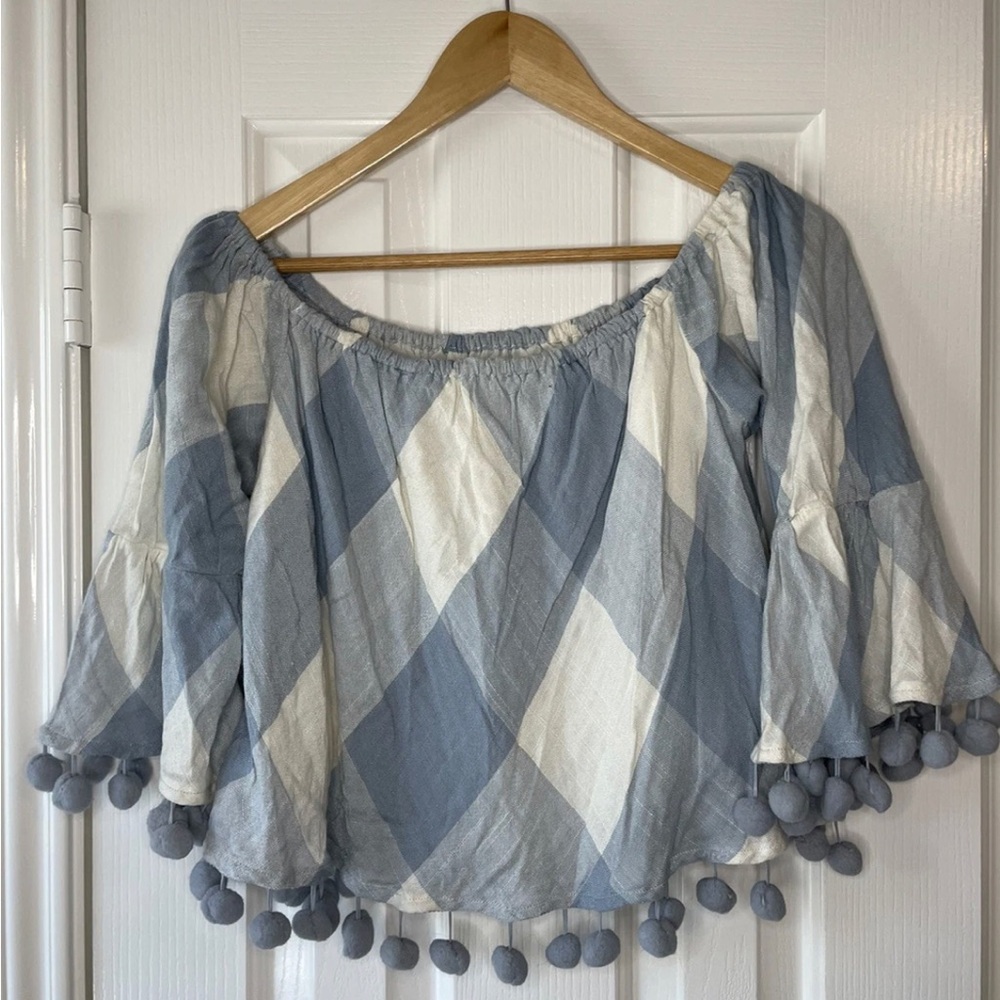 Tularosa Alexa Plaid Off-Shoulder Crop Top
